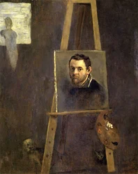 Autoportrait sur un chevalet dans un atelier